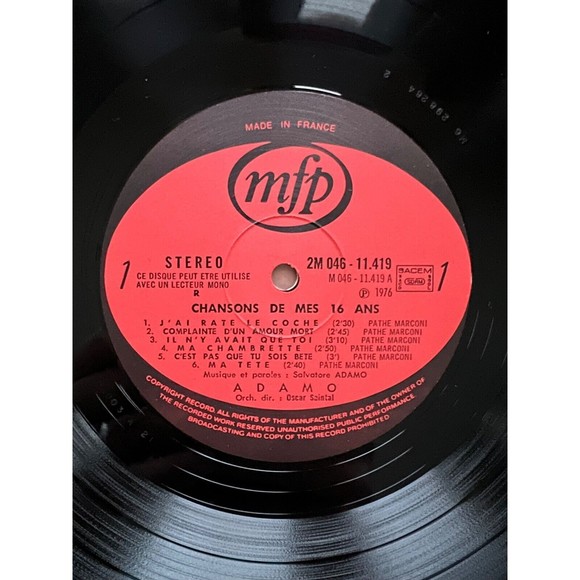 Adamo Chansons De Mes 16 Ans LP 1976 MFP Records Shrink EX Import France - Picture 5 of 7